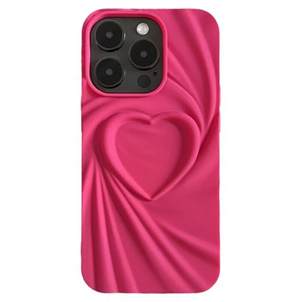 For iPhone 16 Pro Case Pleated Swirling Heart TPU Phone Cover - Rose - 1