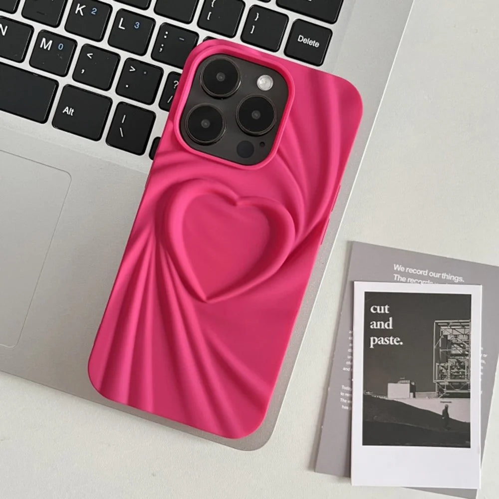 For iPhone 16 Pro Max Case Pleated Swirling Heart TPU Phone Cover - Rose - 2