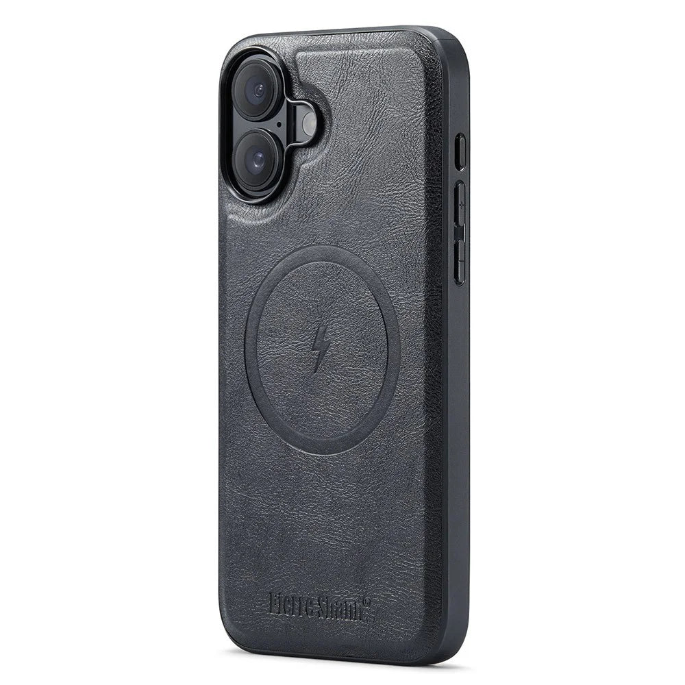 FIERRE SHANN 028 For iPhone 16 Case Magnetic Detachable Card Slots Leather Back Cover - Black - 2