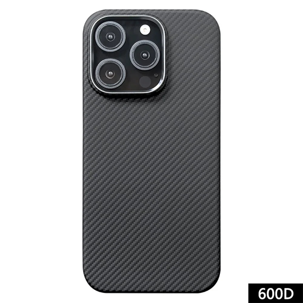 For iPhone 16 Pro Max Case 600D Fine Texture Aramid Fiber Phone Cover with Metal Lens Frame - Black - 1