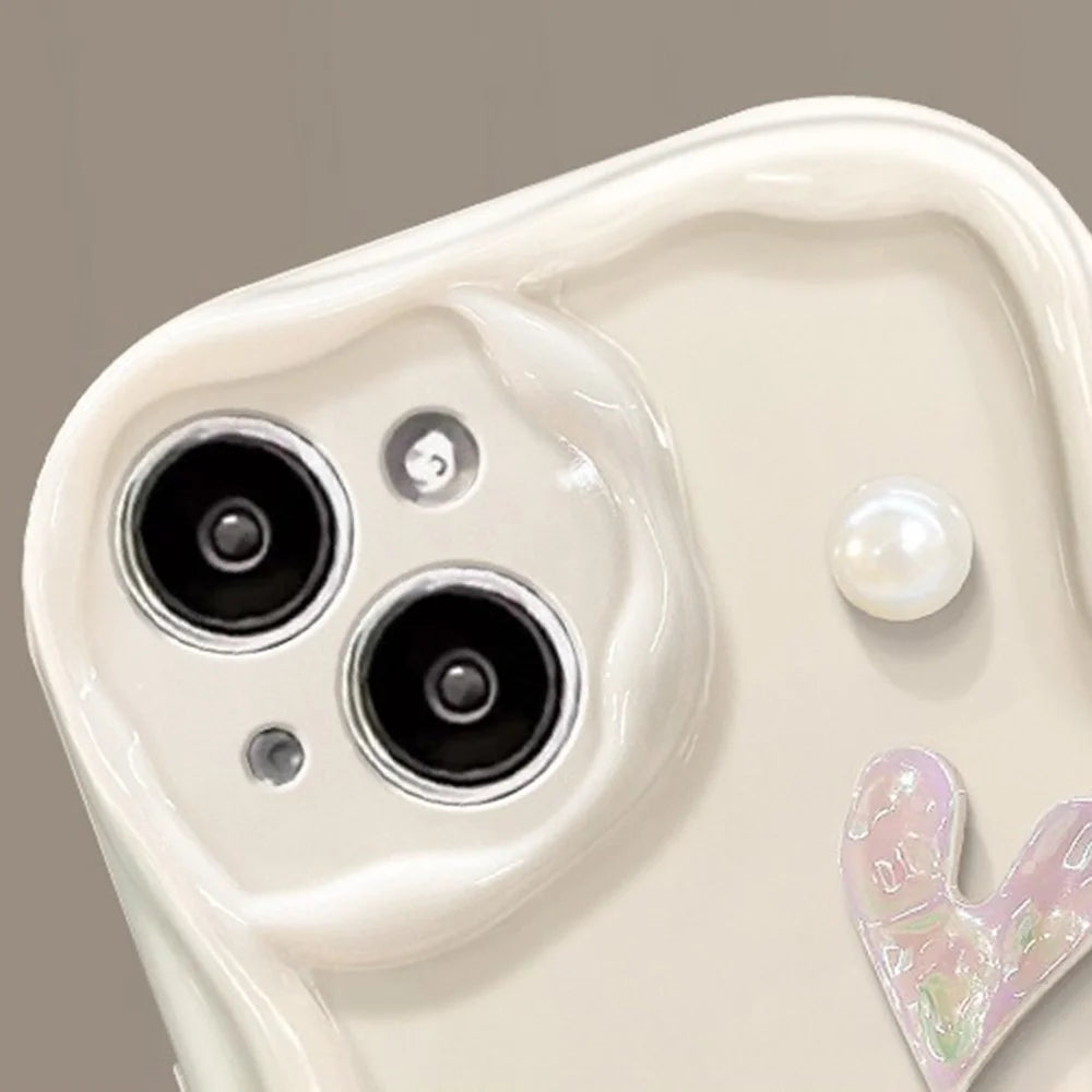 For iPhone 15 Case 3D Heart Design Soft TPU Shockproof Cover - White - 2