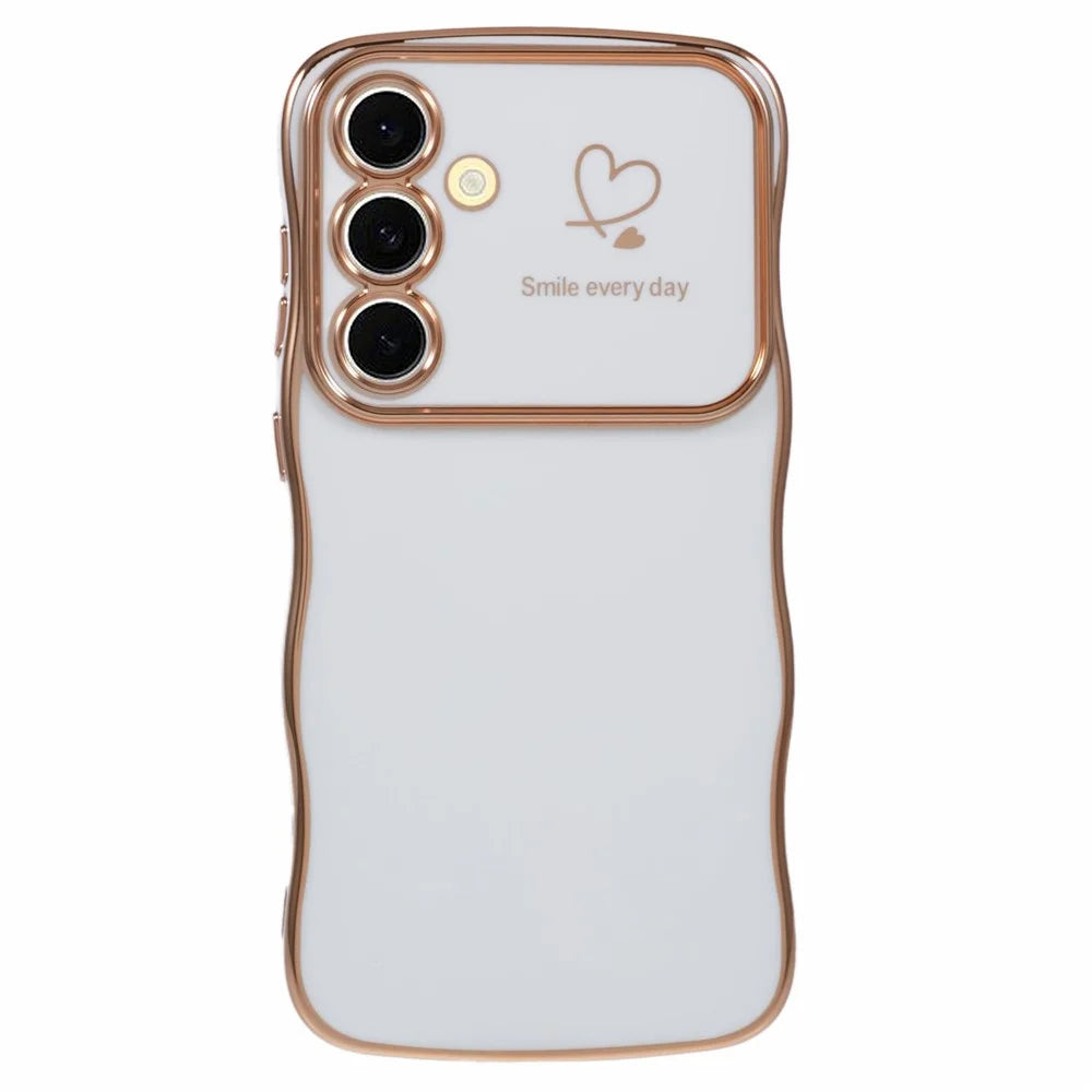 For Samsung Galaxy A54 5G Case Love Hearts TPU Phone Cover Curly Wave Frame Large Window - Ivory White - 1