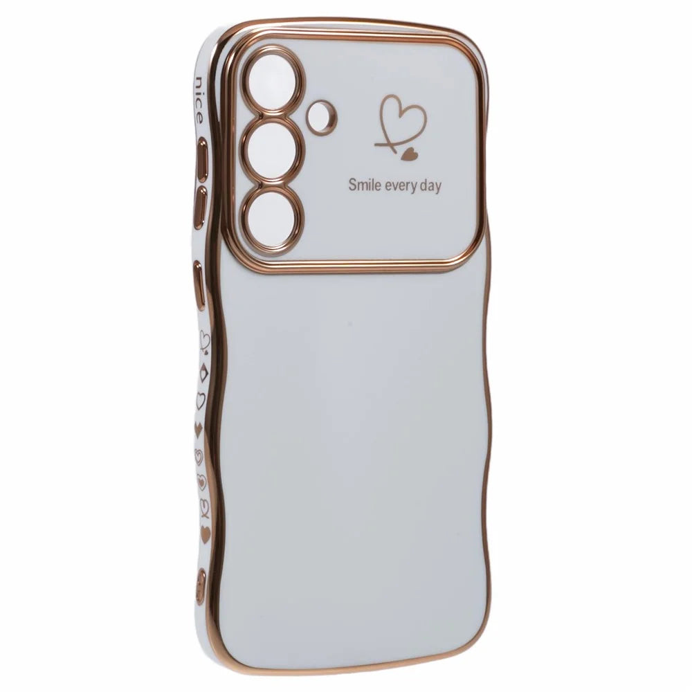 For Samsung Galaxy A54 5G Case Love Hearts TPU Phone Cover Curly Wave Frame Large Window - Ivory White - 3