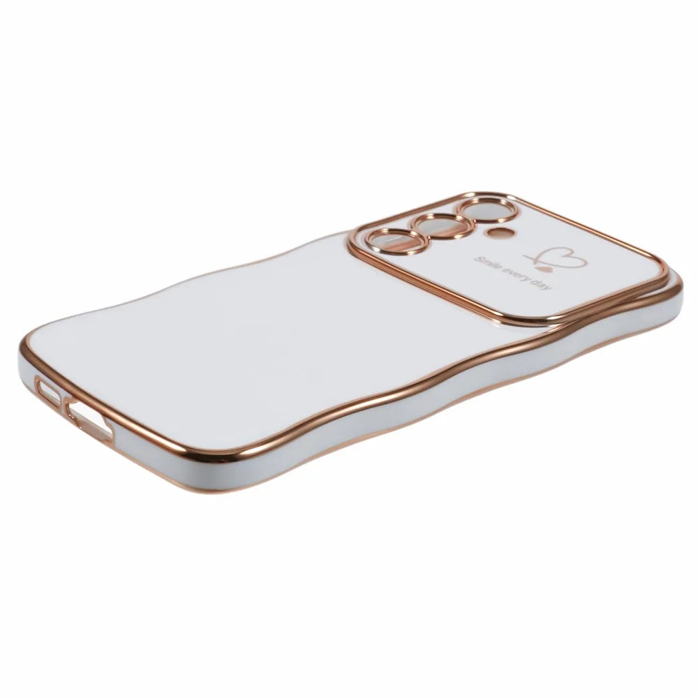 For Samsung Galaxy A54 5G Case Love Hearts TPU Phone Cover Curly Wave Frame Large Window - Ivory White - 5
