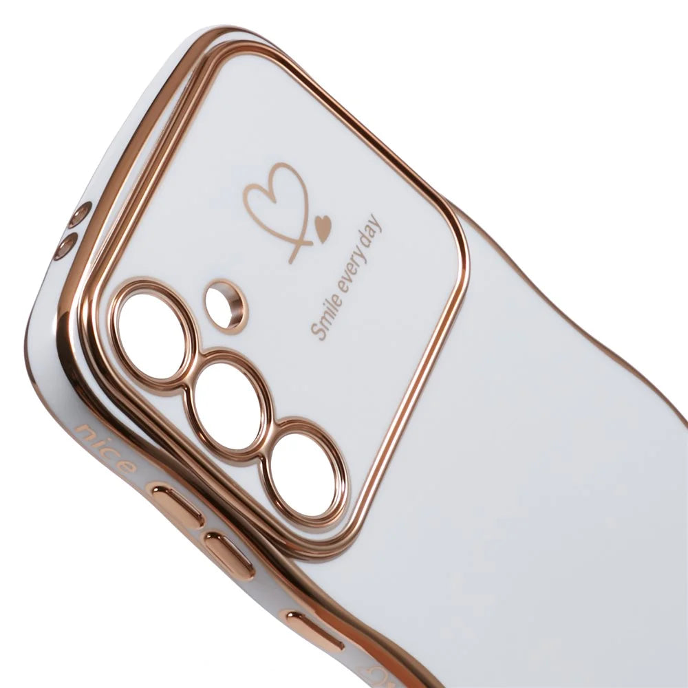 For Samsung Galaxy A54 5G Case Love Hearts TPU Phone Cover Curly Wave Frame Large Window - Ivory White - 6