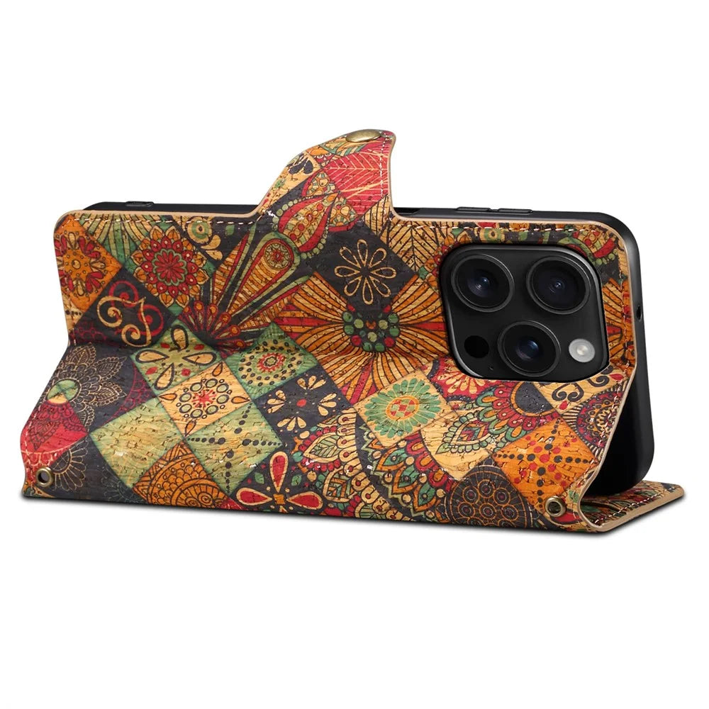 For iPhone 16 Pro Case Flower Printing Stand PU Leather Protective Phone Cover - Autumn - 2