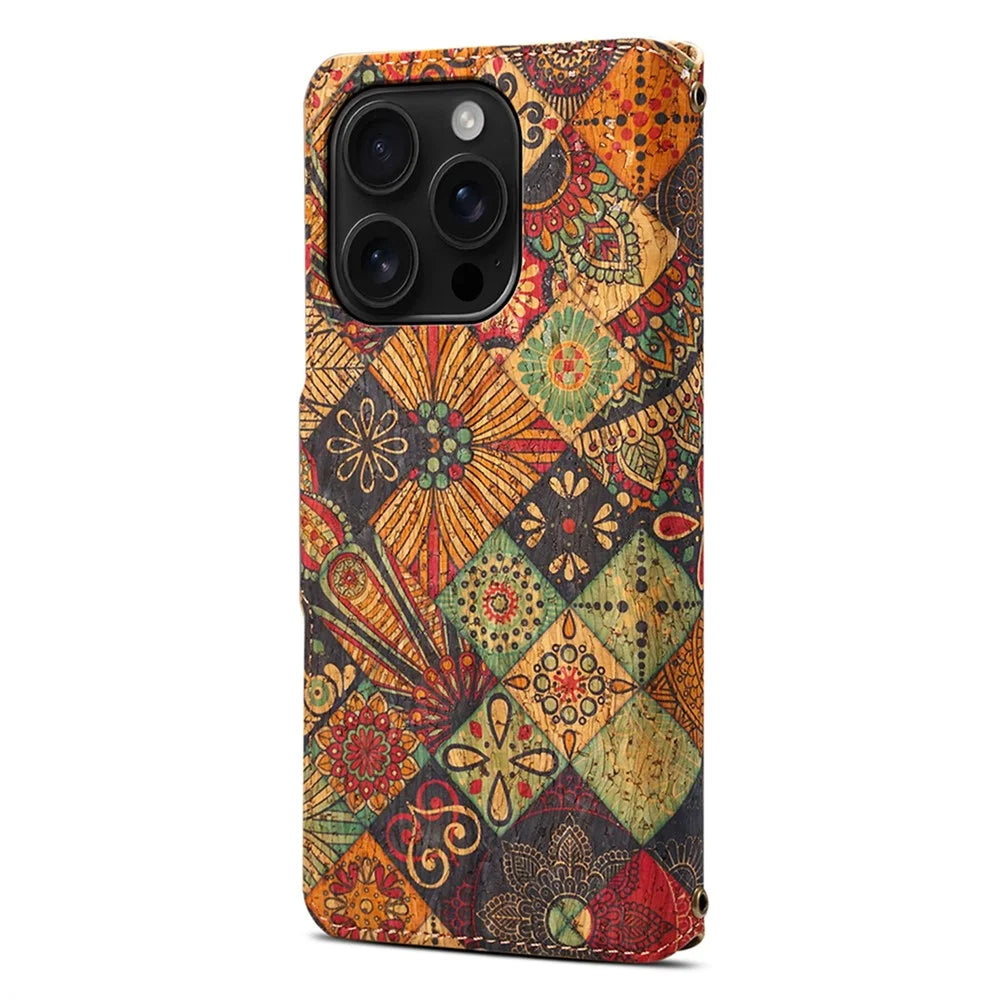 For iPhone 16 Pro Case Flower Printing Stand PU Leather Protective Phone Cover - Autumn - 5