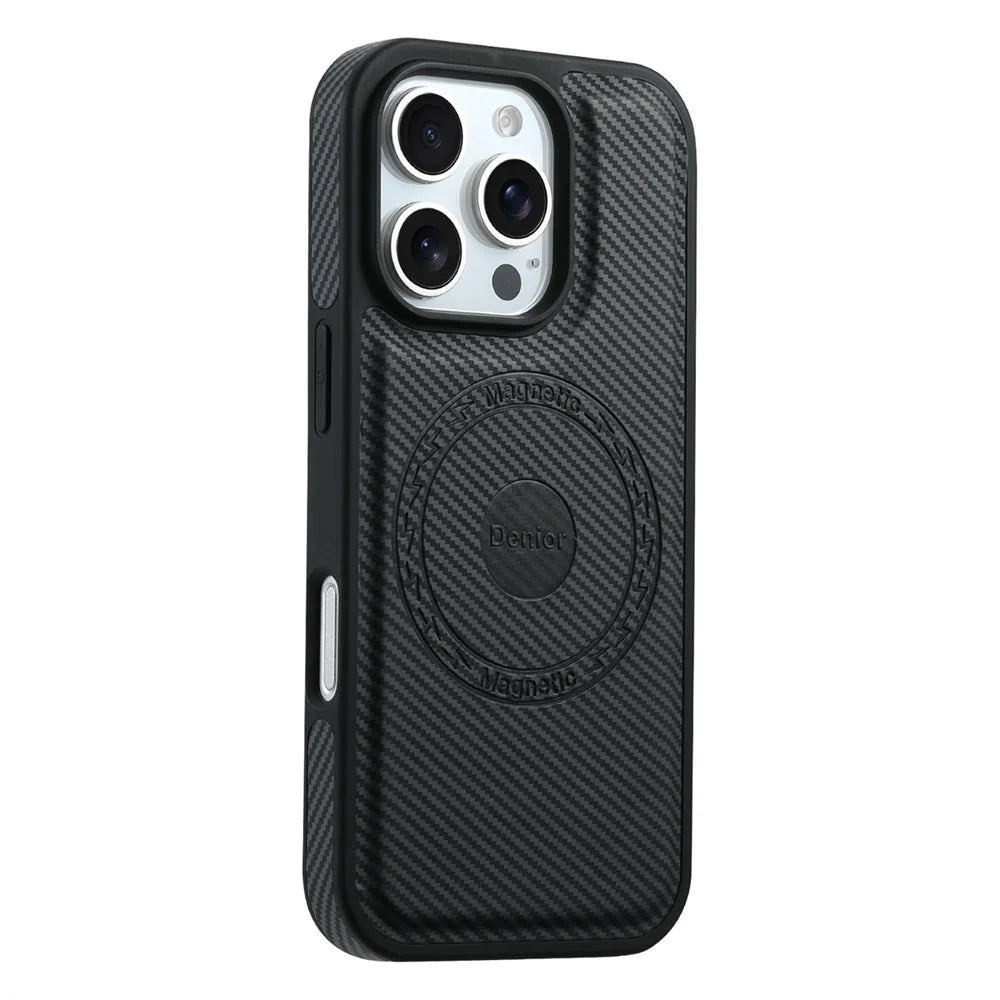 DENIOR For iPhone 16 Pro Max Case Compatible with MagSafe Carbon Fiber Texture Leather Back Cover - Black - 4