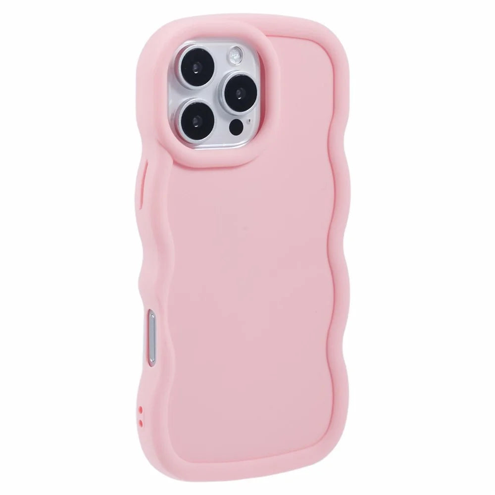 XL Series For iPhone 16 Pro Max Case TPU Protective Phone Cover Unique Curly Wave Frame - Pink - 1