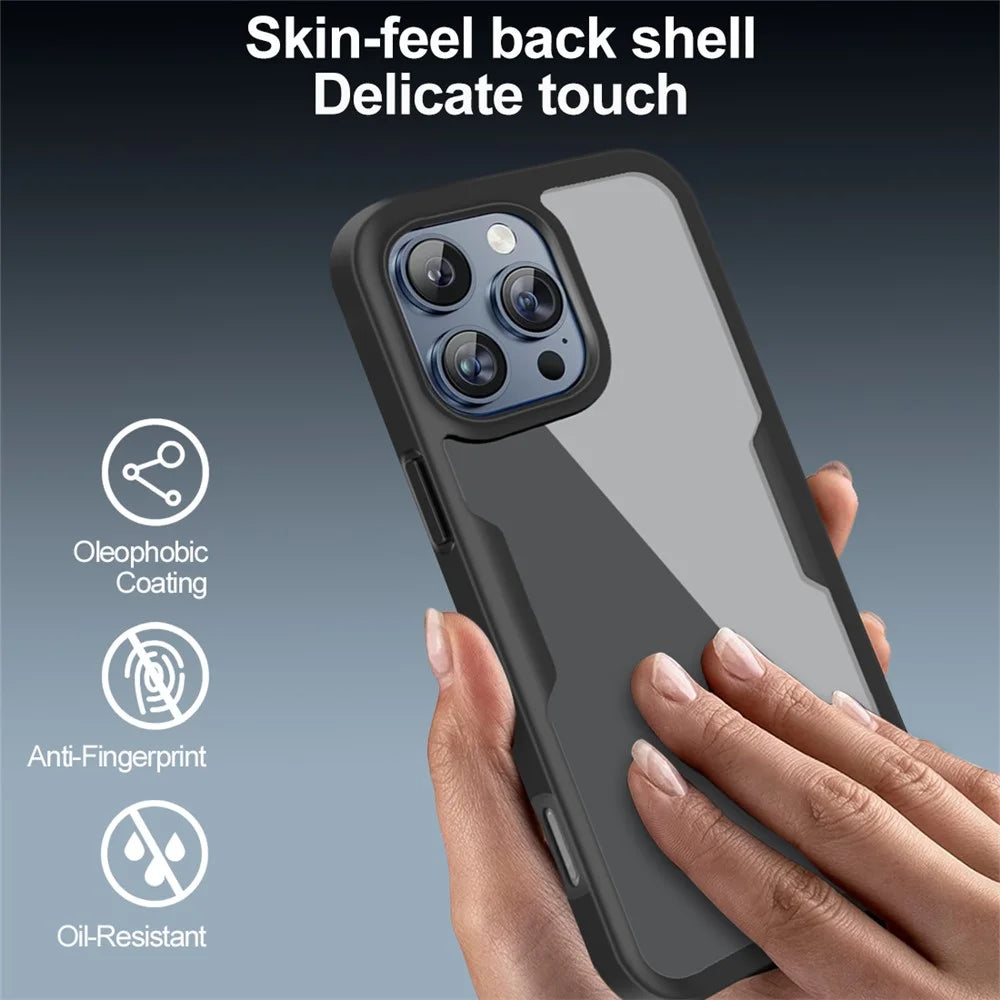 For iPhone 16 Pro Max Case Acrylic+TPU Clear Phone Cover with PET Screen Film - Black - 4