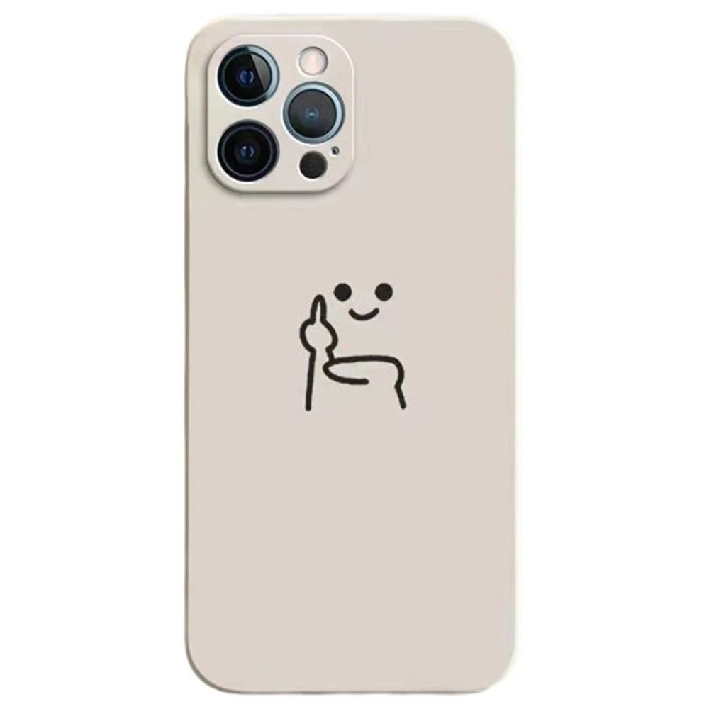 For iPhone 15 Pro Max Case Art Line Painting TPU Shockproof Phone Cover - White / Black Line Human - 1