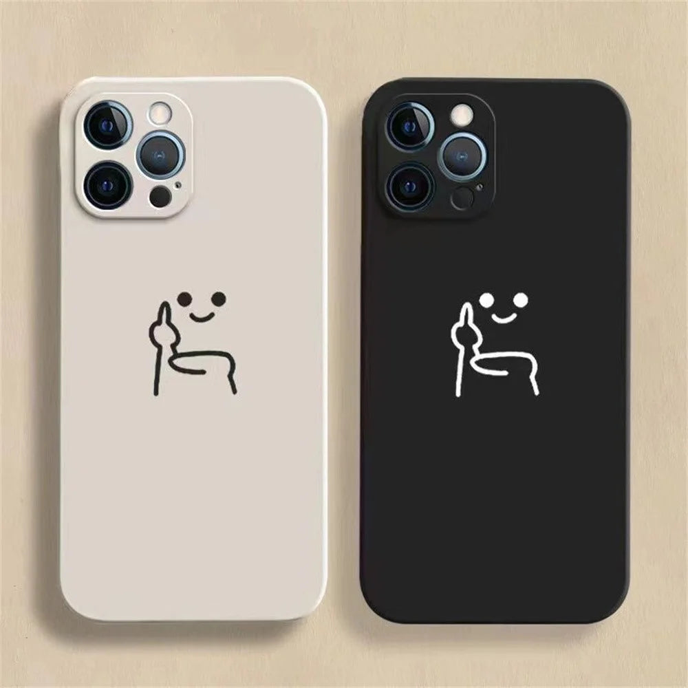 For iPhone 15 Pro Case Art Line Painting TPU Shockproof Phone Cover - White / Black Line Human - 2