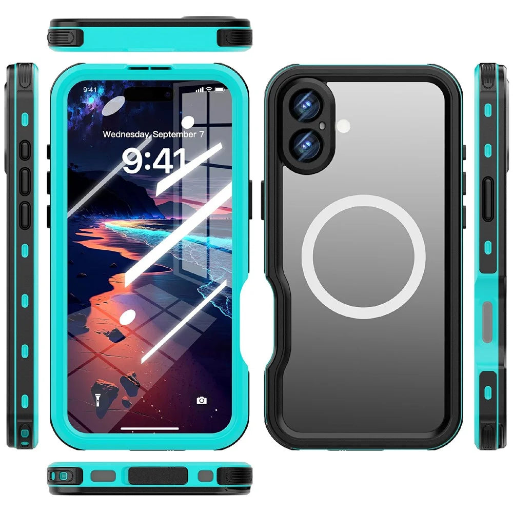 REDPEPPER D-UP Series For iPhone 16 Plus Case IP68 Waterproof Clear Back Panel Phone Cover Compatible with MagSafe - Blue - 2