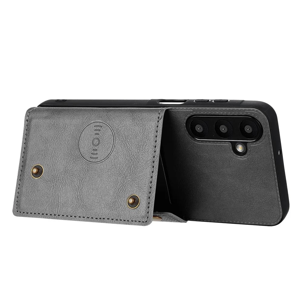 For Samsung Galaxy A16 5G / A16 4G Case Card Slots Kickstand Leather + TPU Phone Cover - Grey - 4