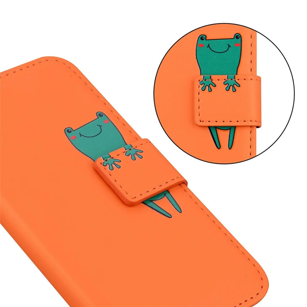 For iPhone 16 Pro Max Case Cartoon Pattern Wallet Leather Phone Cover - Orange - 5