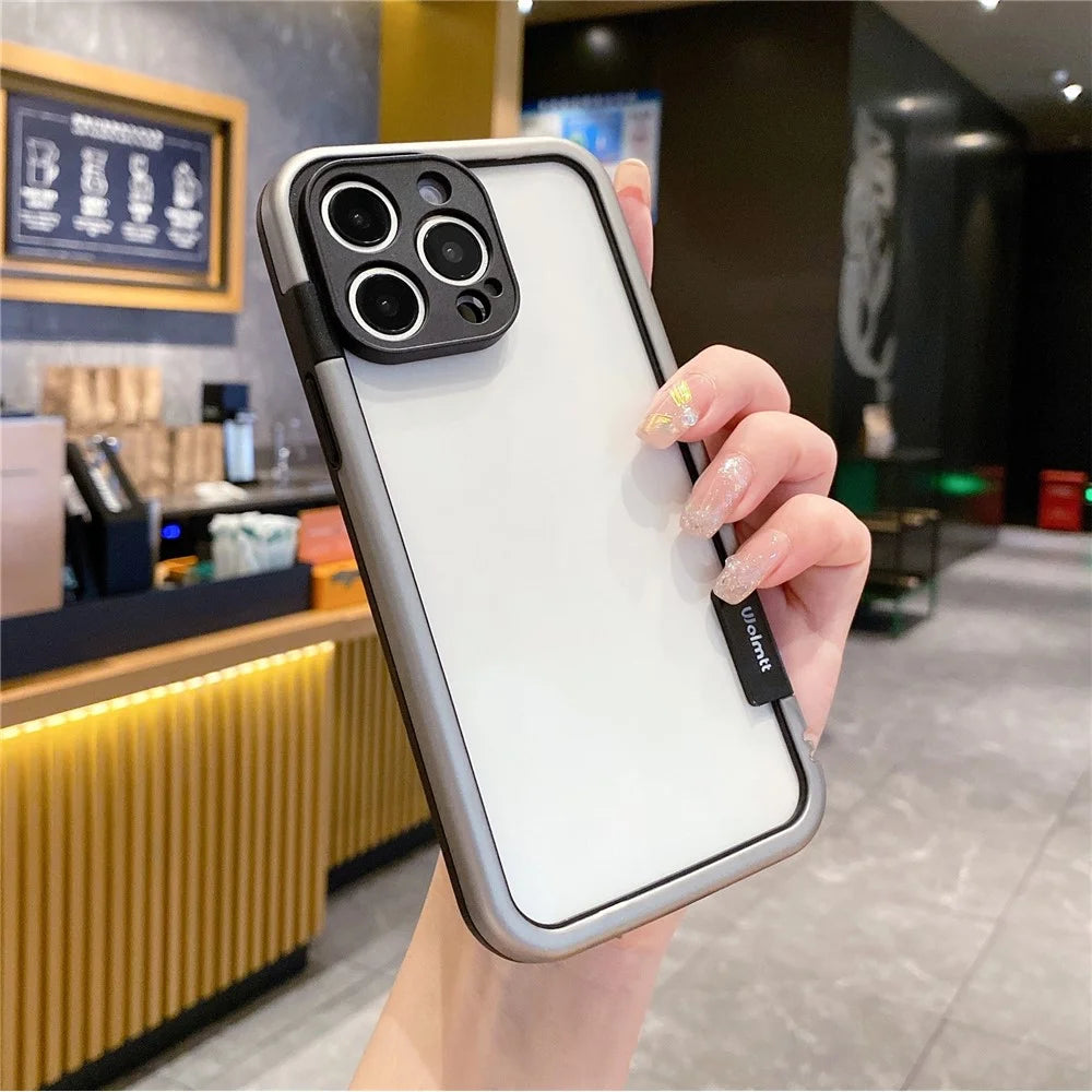WOLMTT For iPhone 15 Pro Max Case Colorful Frame Soft TPU Clear Phone Cover - Grey - 2
