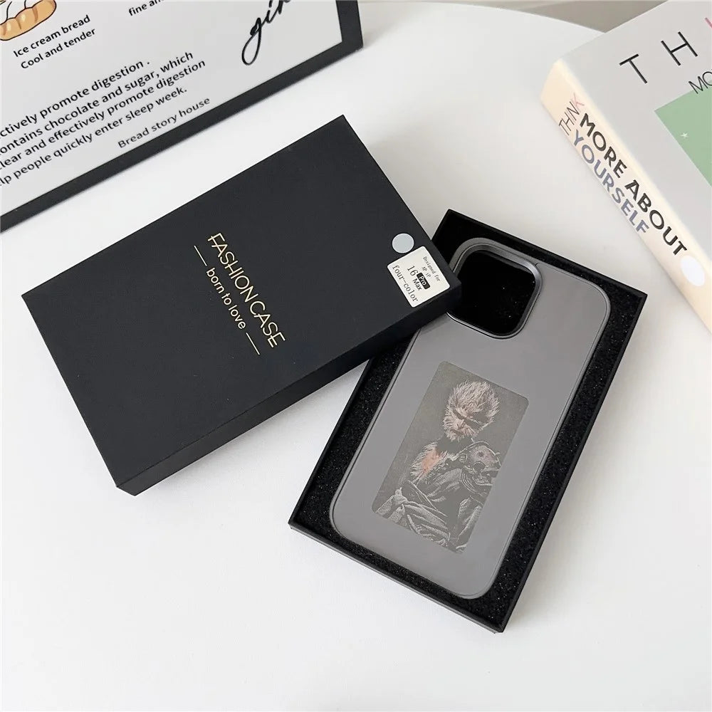 For iPhone 16 Plus E Ink Phone Cover 4-Color Display Pattern Customized Case - Black - 6