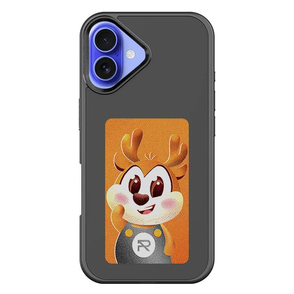 For iPhone 16 E Ink Phone Cover 4-Color Display Pattern Customized Case - Black - 1