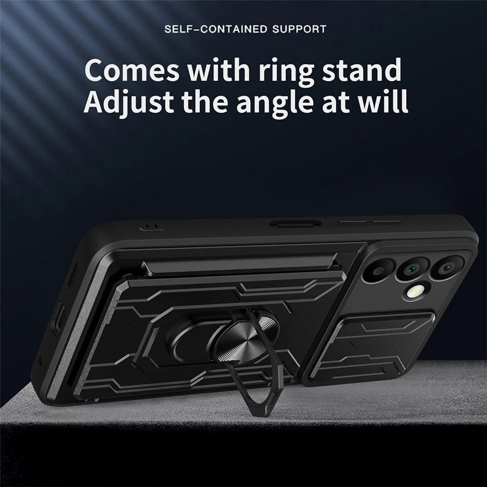 For Samsung Galaxy A16 5G / A16 4G Case PC+TPU Kickstand Phone Back Cover with Camera Slider - Black - 3