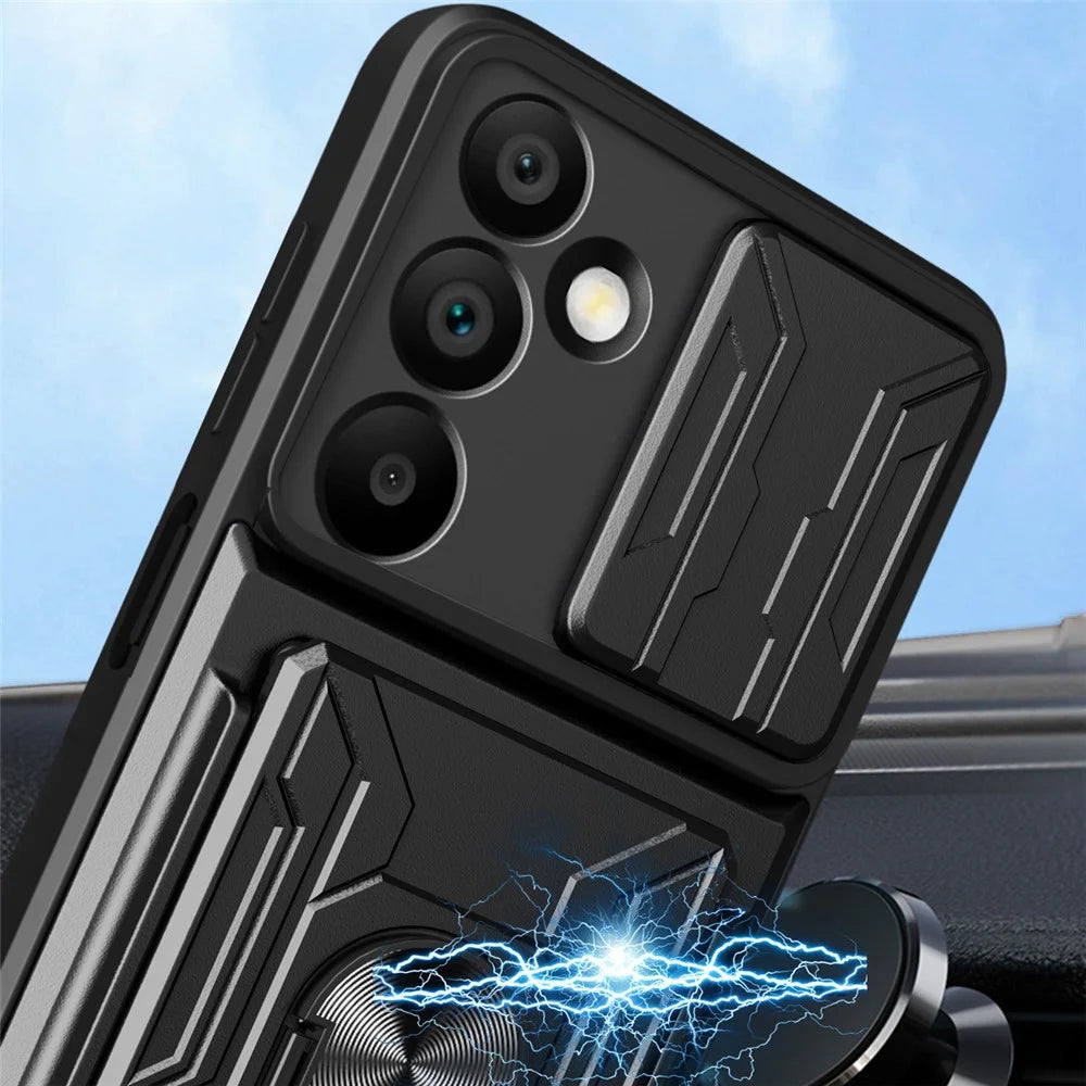 For Samsung Galaxy A16 5G / A16 4G Case PC+TPU Kickstand Phone Back Cover with Camera Slider - Black - 4