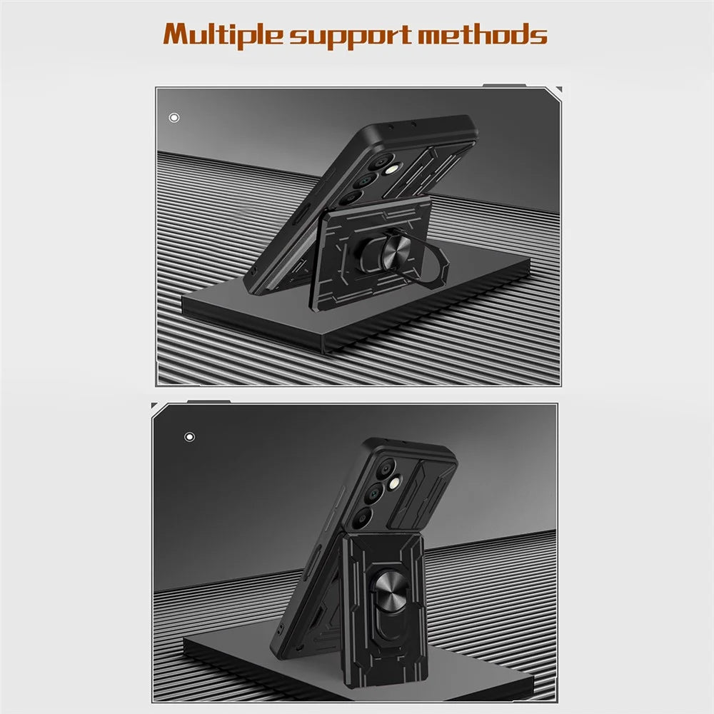 For Samsung Galaxy A16 5G / A16 4G Case PC+TPU Kickstand Phone Back Cover with Camera Slider - Black - 7
