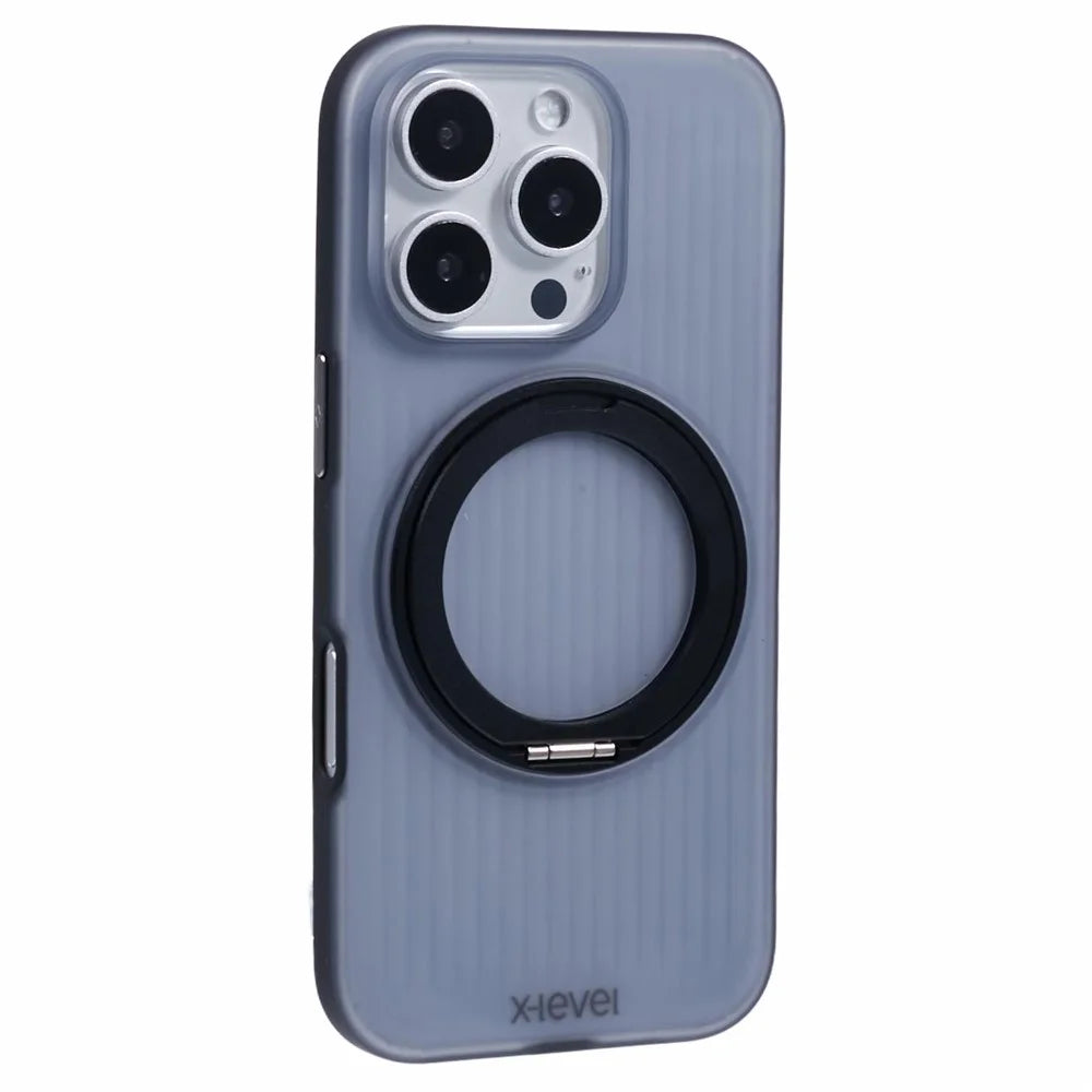 X-LEVEL For iPhone 16 Pro Case Rotating Magnetic Kickstand PC+TPU Phone Cover - Black - 1