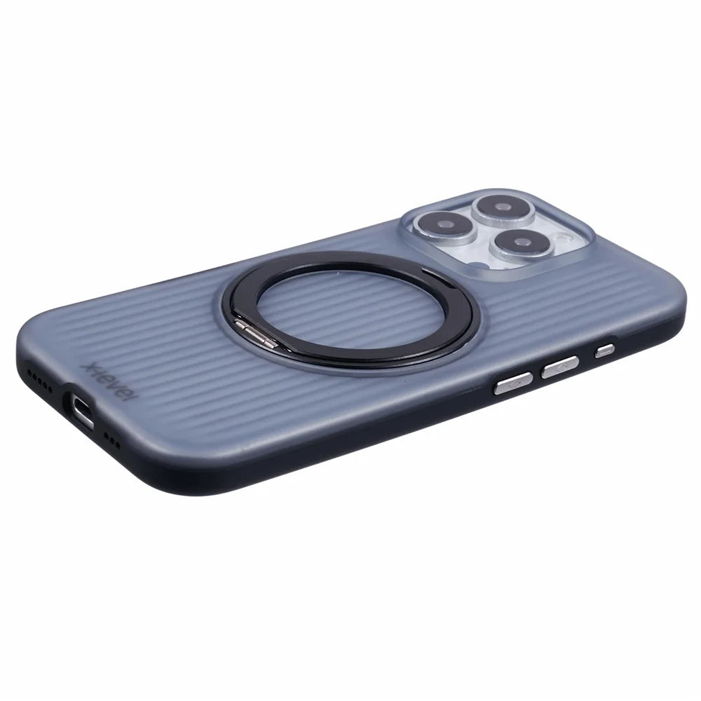 X-LEVEL For iPhone 16 Pro Case Rotating Magnetic Kickstand PC+TPU Phone Cover - Black - 7
