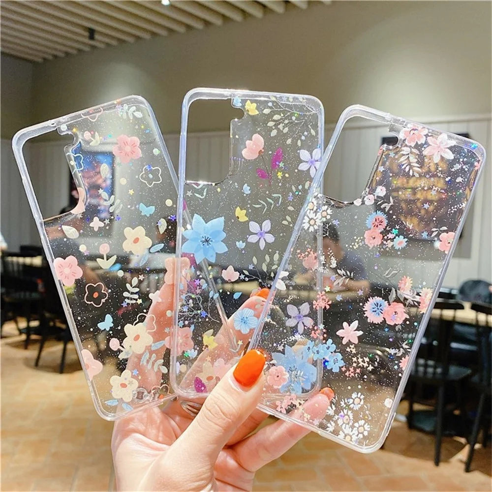 For Samsung Galaxy S23+ Case Floral Pattern TPU Glitter Phone Cover - D02 - 4
