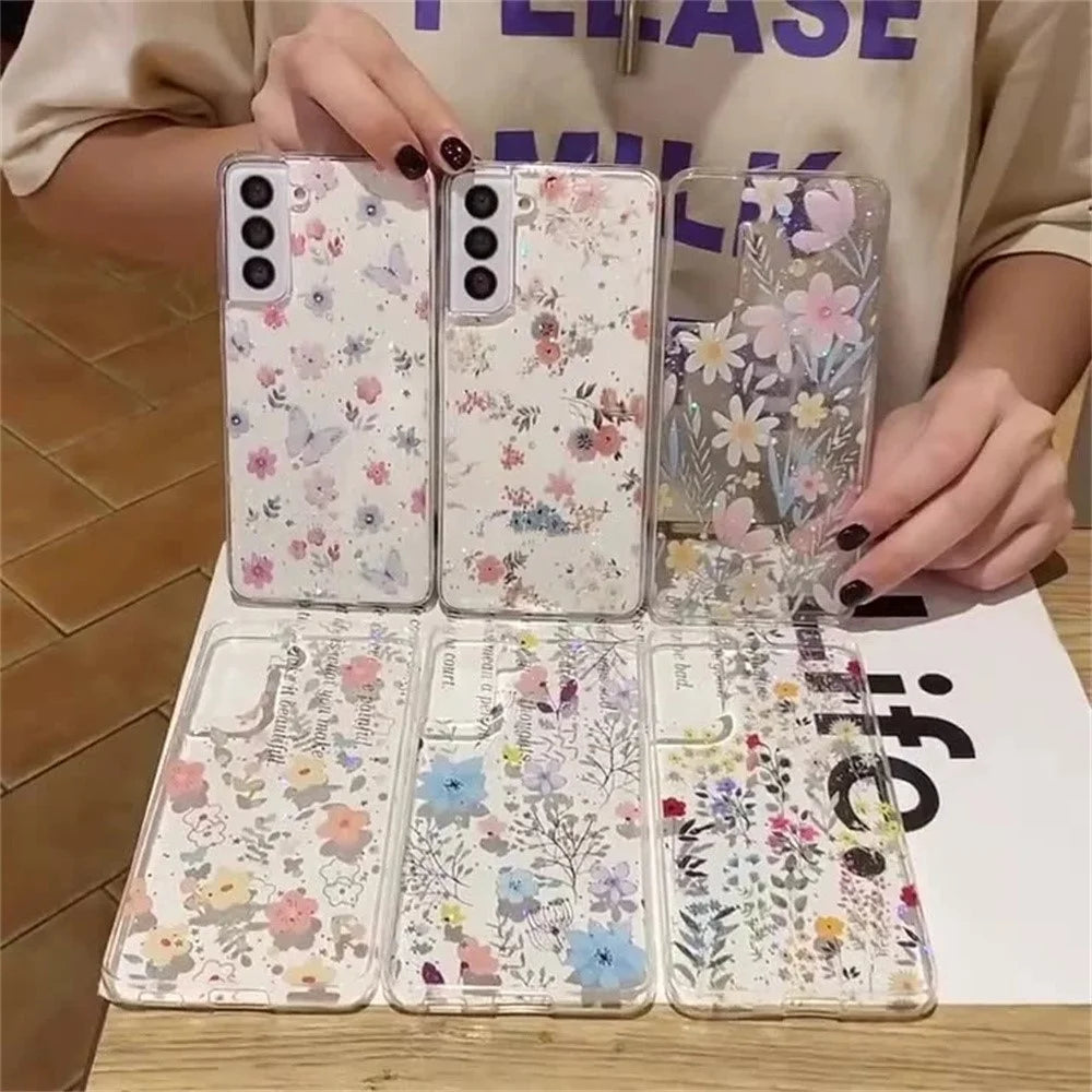 For Samsung Galaxy S23+ Case Floral Pattern TPU Glitter Phone Cover - D02 - 5