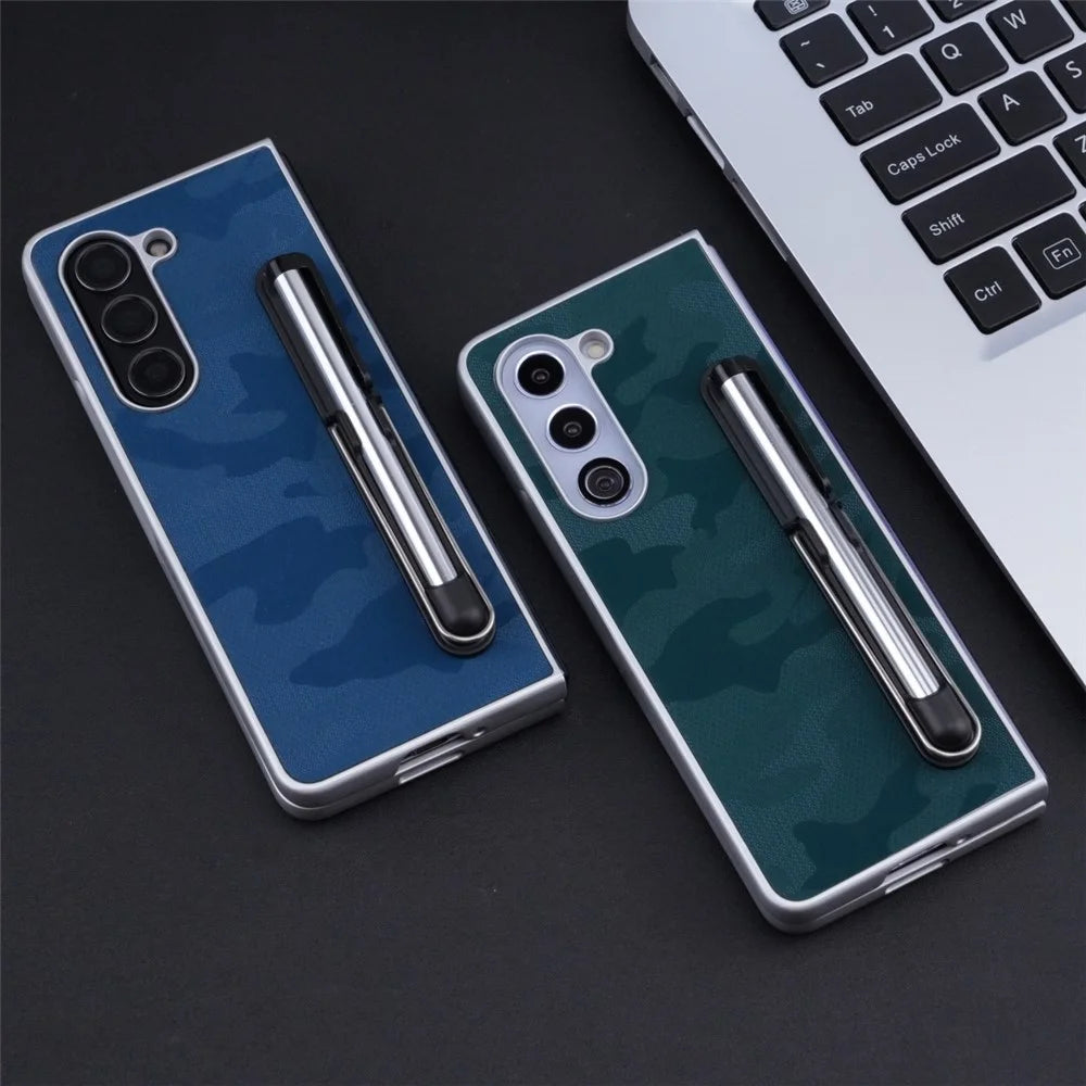 For Samsung Galaxy Z Fold6 5G Case Kickstand Skin-Touch Leather+PC Phone Cover with Stylus - Blue - 3