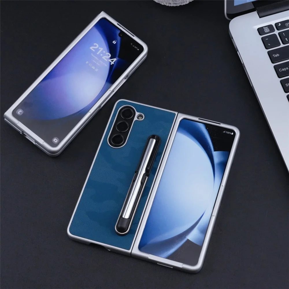For Samsung Galaxy Z Fold6 5G Case Kickstand Skin-Touch Leather+PC Phone Cover with Stylus - Blue - 4