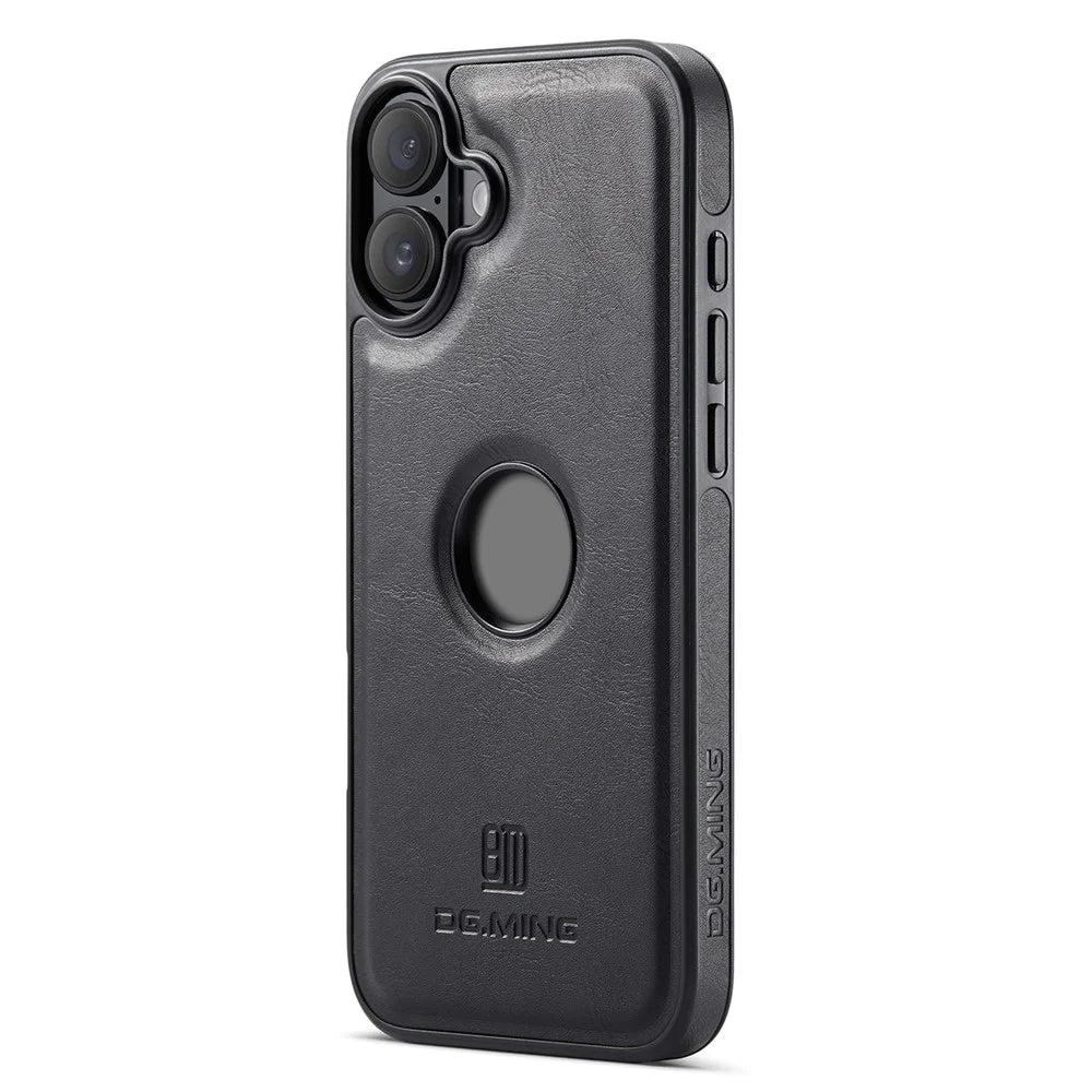 DG.MING For iPhone 16 Case Anti-Drop Leather Coated PC+TPU Phone Back Cover - Black - 1
