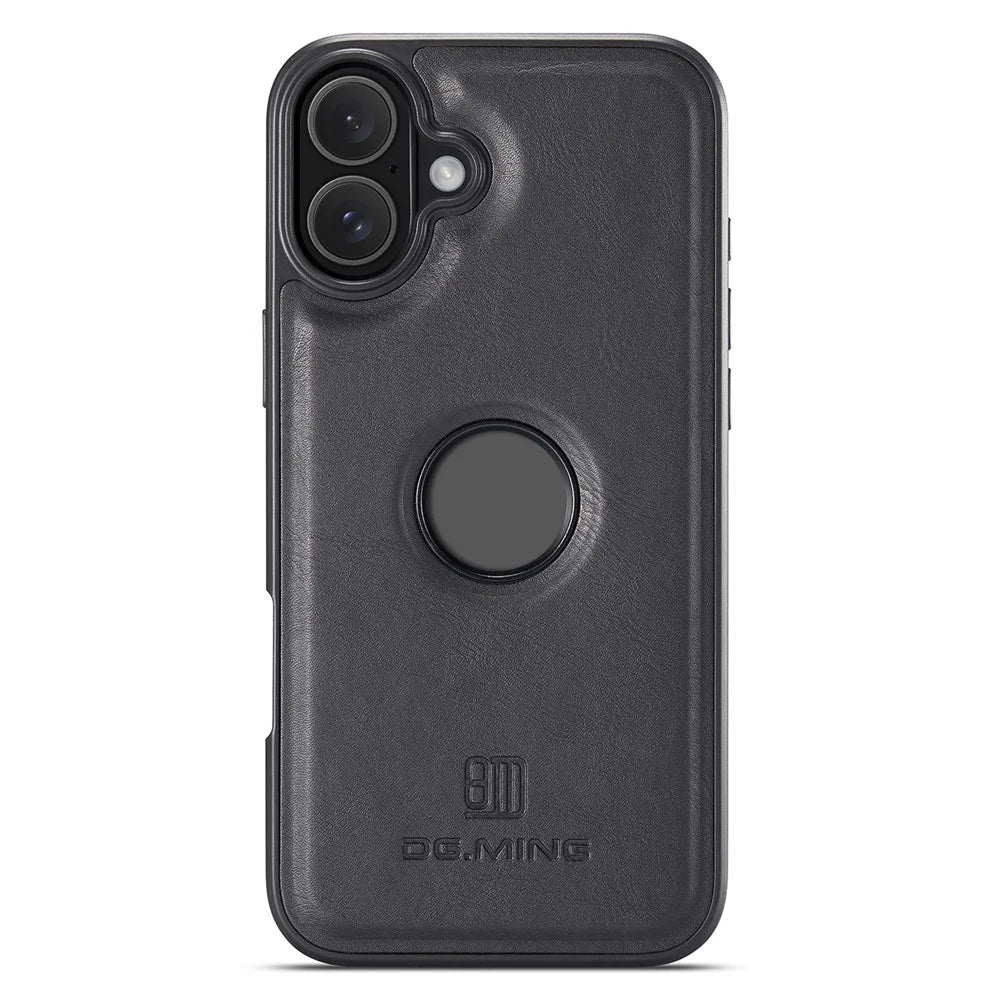 DG.MING For iPhone 16 Case Anti-Drop Leather Coated PC+TPU Phone Back Cover - Black - 2