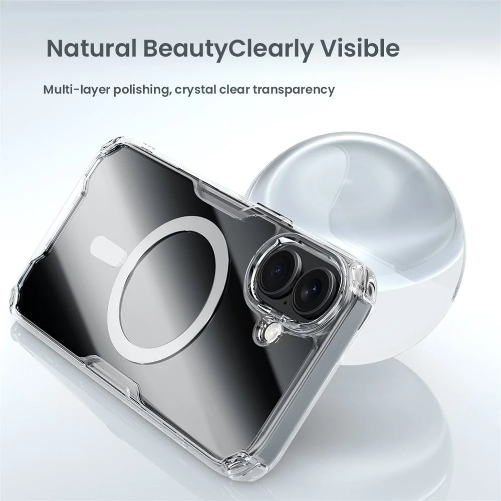 NILLKIN Nature Pro Series for iPhone 16 Case Compatible with MagSafe TPU + PC Ultra Clear Phone Case - Blue - 6