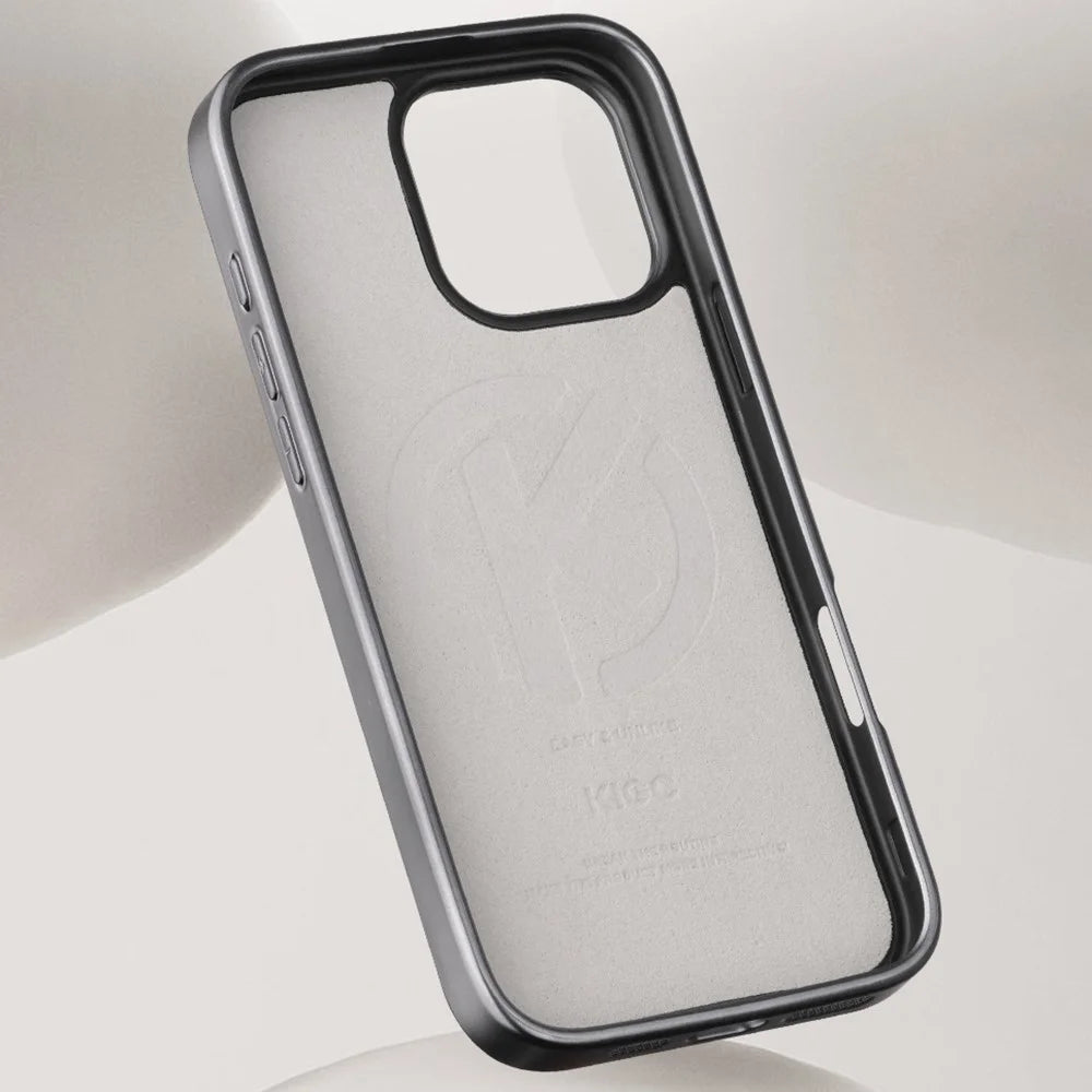 KIGC For iPhone 16 Pro Case Compatible with MagSafe Leather+PC+TPU Electroplating Phone Cover - Black - 6