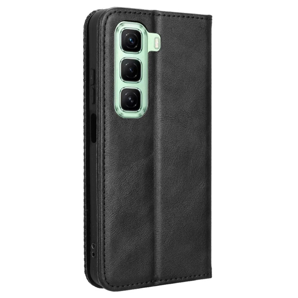 For Infinix Hot 50 5G X6720 Leather Case Wallet Stand Retro Texture Phone Cover - Black - 7