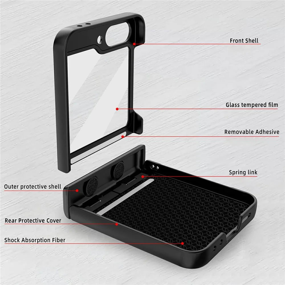 For Samsung Galaxy Z Flip7 FE 5G / Z Flip6 5G Case Hinge Protection Kickstand Hard PC Phone Cover with Screen Film - Black - 3