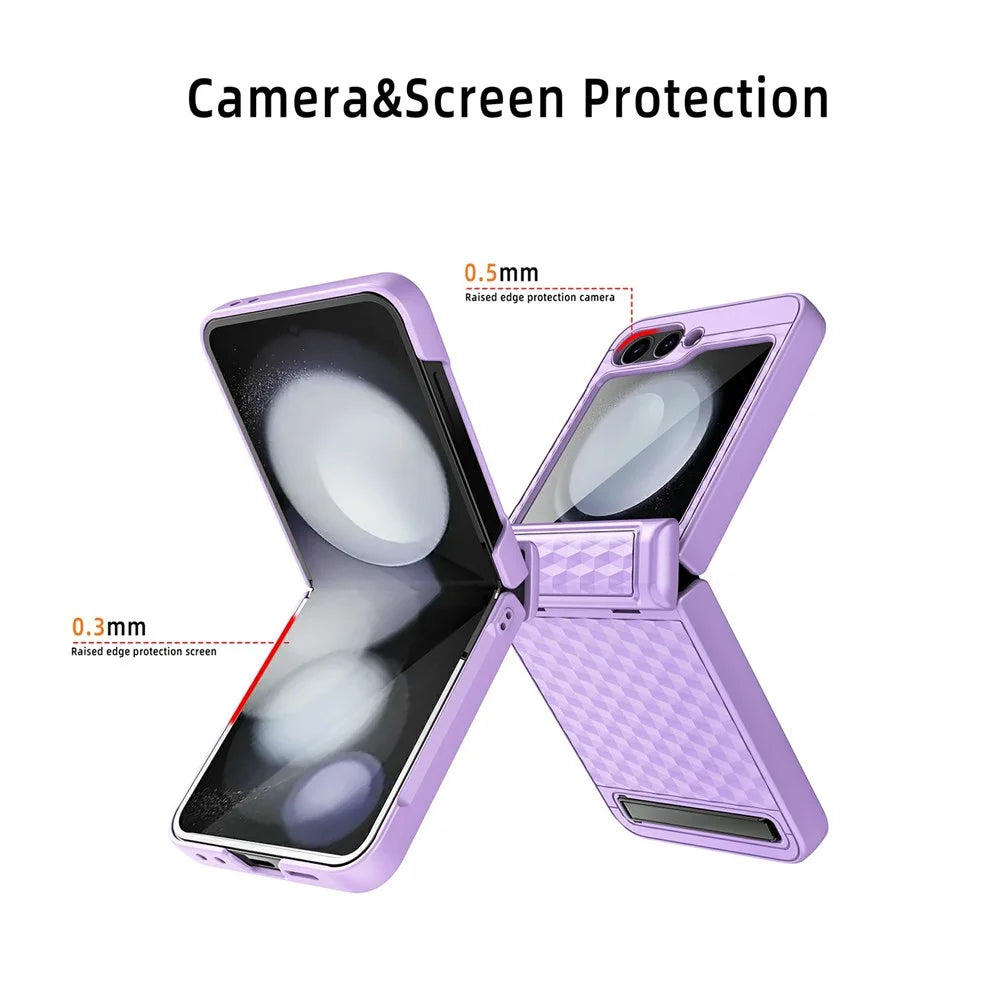 For Samsung Galaxy Z Flip7 FE 5G / Z Flip6 5G Case Hinge Protection Kickstand Hard PC Phone Cover with Screen Film - Black - 7