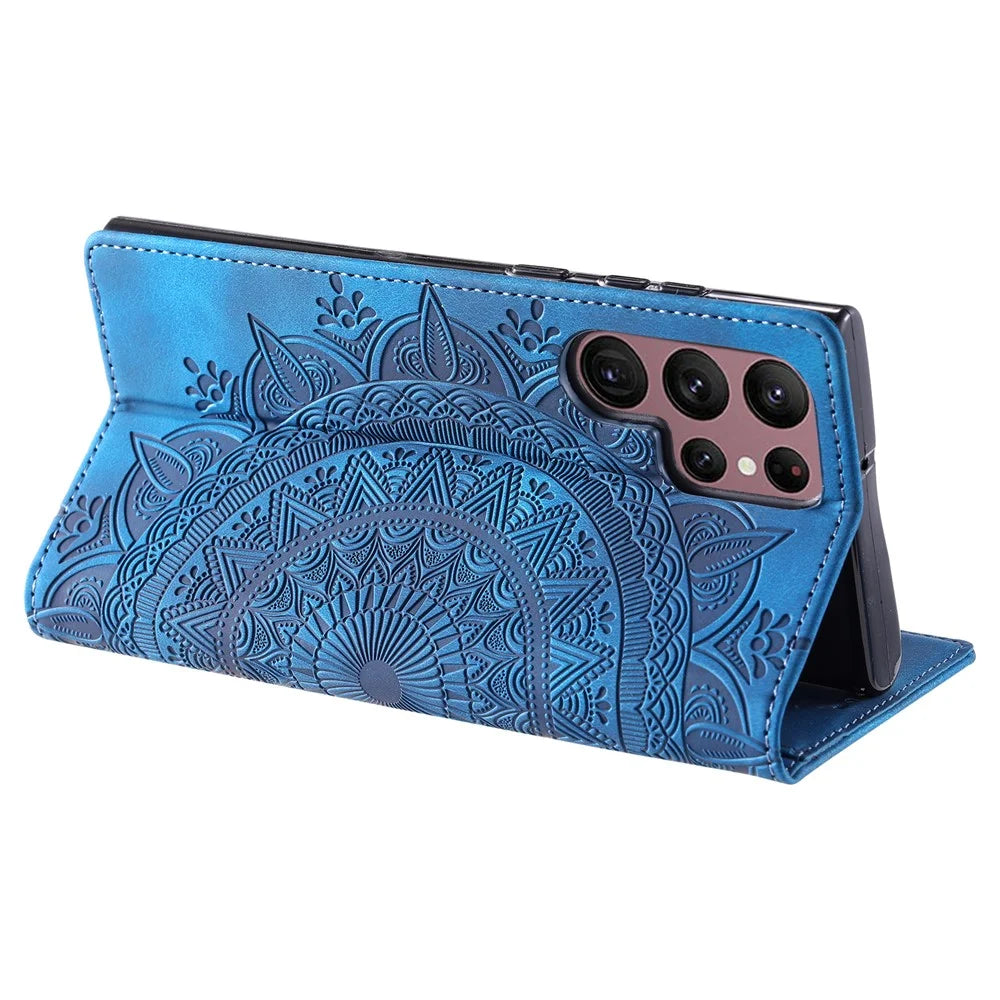 Style 010 For Samsung Galaxy S25 Ultra Case Mandala Pattern Magnetic Closing Leather Phone Cover - Blue - 3