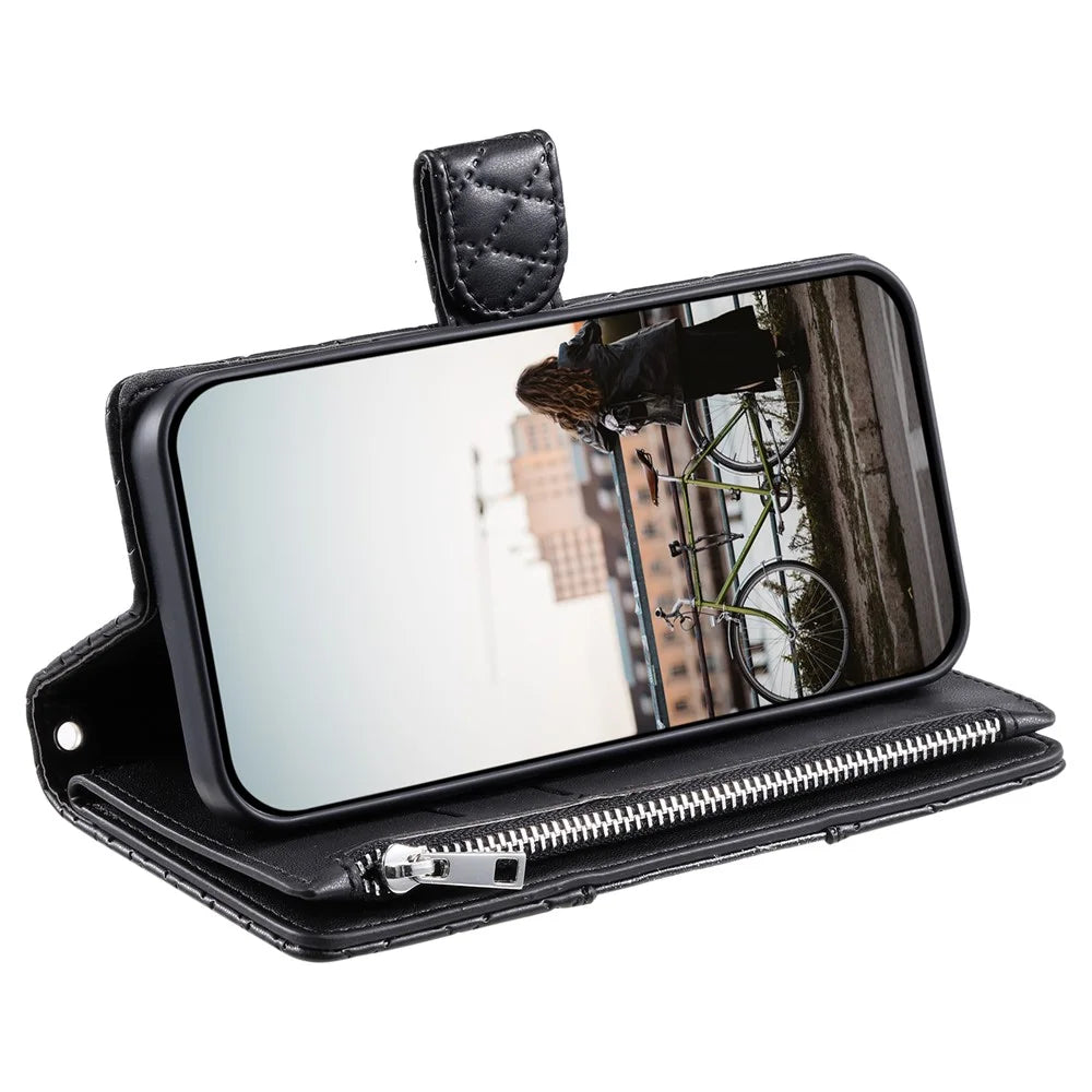 Style 012 for Samsung Galaxy S25 Ultra Case Zipper Pocket Glitter Leather Phone Cover - Black - 4