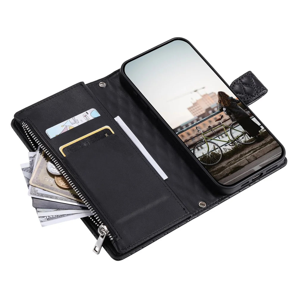 Style 012 for Samsung Galaxy S25 Ultra Case Zipper Pocket Glitter Leather Phone Cover - Black - 5