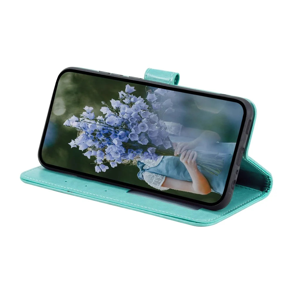 For Samsung Galaxy S25 Ultra Case Imprinted Totem PU Leather Wallet Stand Phone Cover - Mint Green - 3
