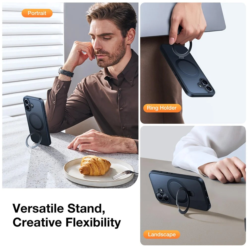 TORRAS Ostand Q1 Guardian Series for iPhone 16 Plus Case Compatible with MagSafe Kickstand TPU+PC Phone Cover - Black - 3