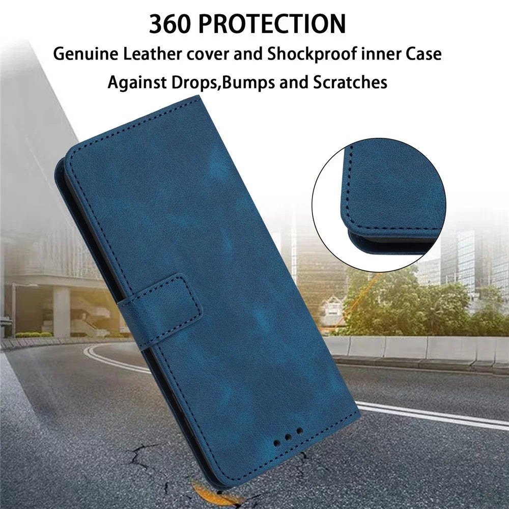 For Samsung Galaxy S24 FE Leather Case Solid Color Wallet Protective Phone Cover - Blue - 4