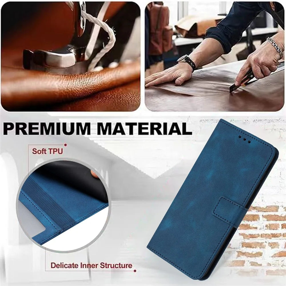 For Samsung Galaxy S24 FE Leather Case Solid Color Wallet Protective Phone Cover - Blue - 6