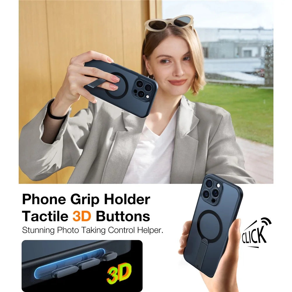 TORRAS Pstand Spin Series For iPhone 16 Pro Case Compatible with MagSafe Rotating Kickstand TPU+PC Phone Cover - Black - 6