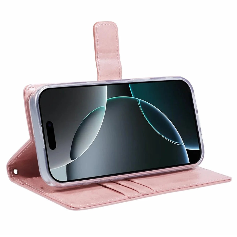 MERCURY GOOSPERY Blue Moon For iPhone 16 Pro Case Stand Full Protection Leather Phone Cover - Pink - 3