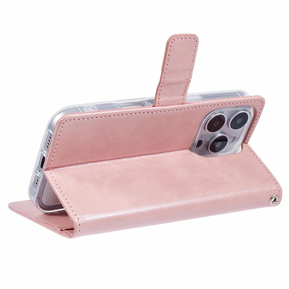 MERCURY GOOSPERY Blue Moon For iPhone 16 Pro Case Stand Full Protection Leather Phone Cover - Pink - 4