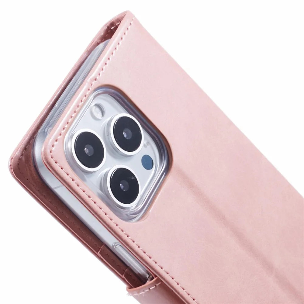 MERCURY GOOSPERY Blue Moon For iPhone 16 Pro Case Stand Full Protection Leather Phone Cover - Pink - 7