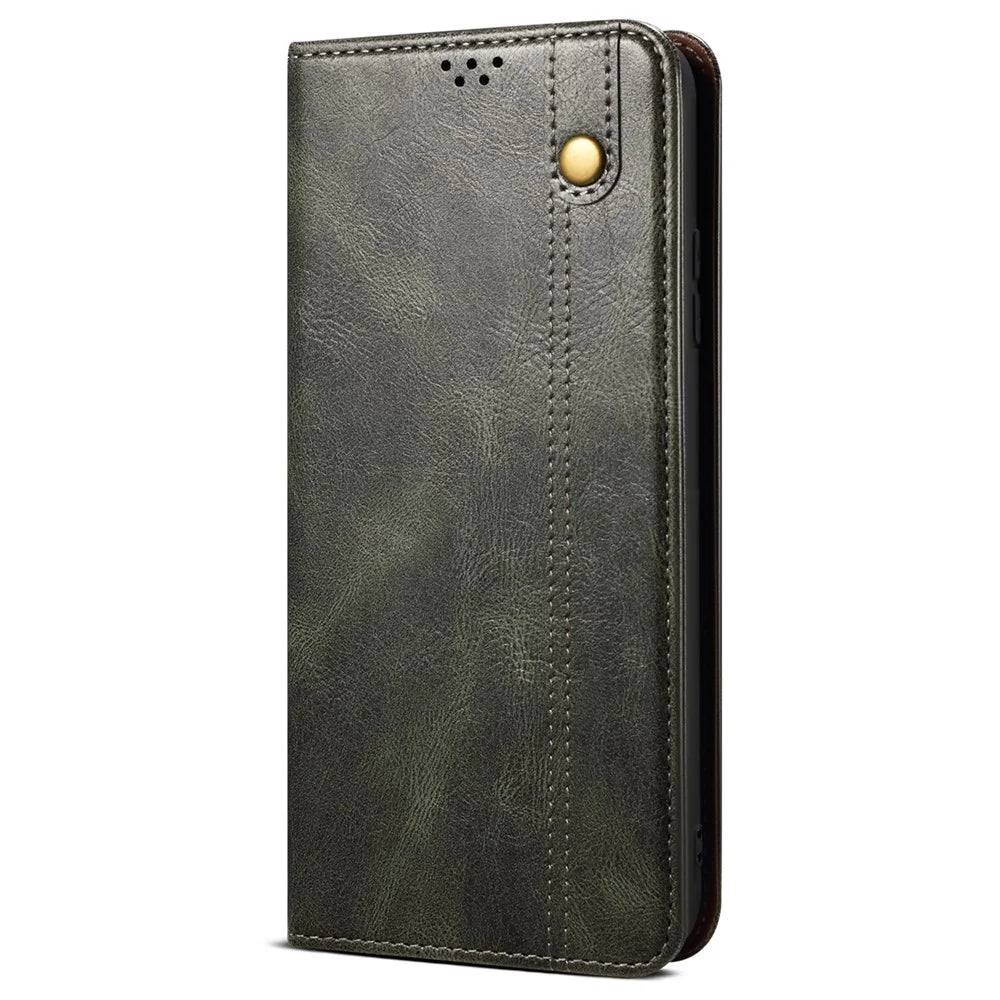 For Realme Note 60 / Narzo N63 4G / C61 (India) 4G / Note 60x 4G / C63 4G / C61 4G Case Crazy Horse Texture Leather Wallet Stand Phone Cover - Green - 5